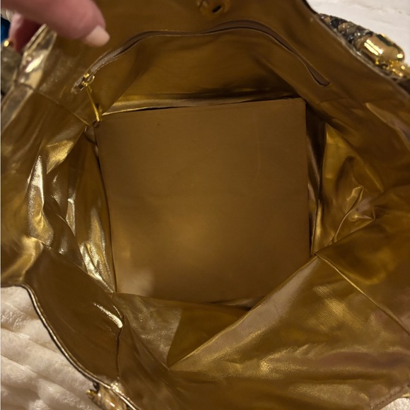 Braciano Gold and Tan Patchwork Snake-Embossed Tote - Picture 4 of 8